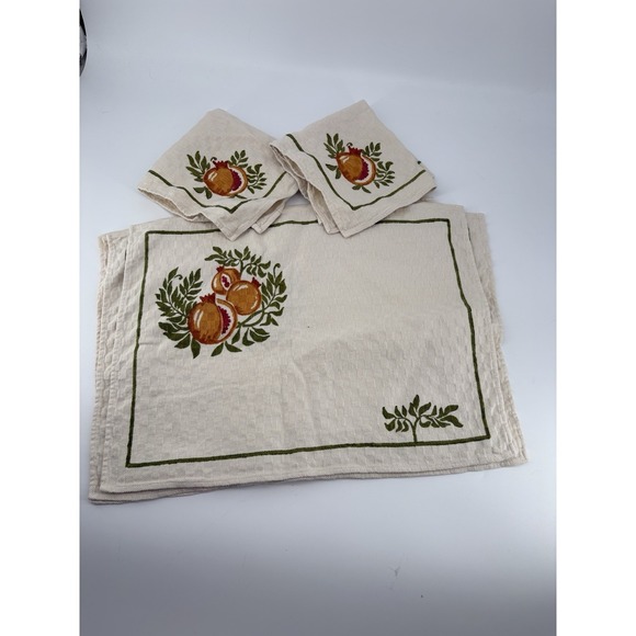 Stamperia Bertozzi Other - Stamperia Bertozzi Italian Handprinted Linen Placemats Napkins Set Pomegranate